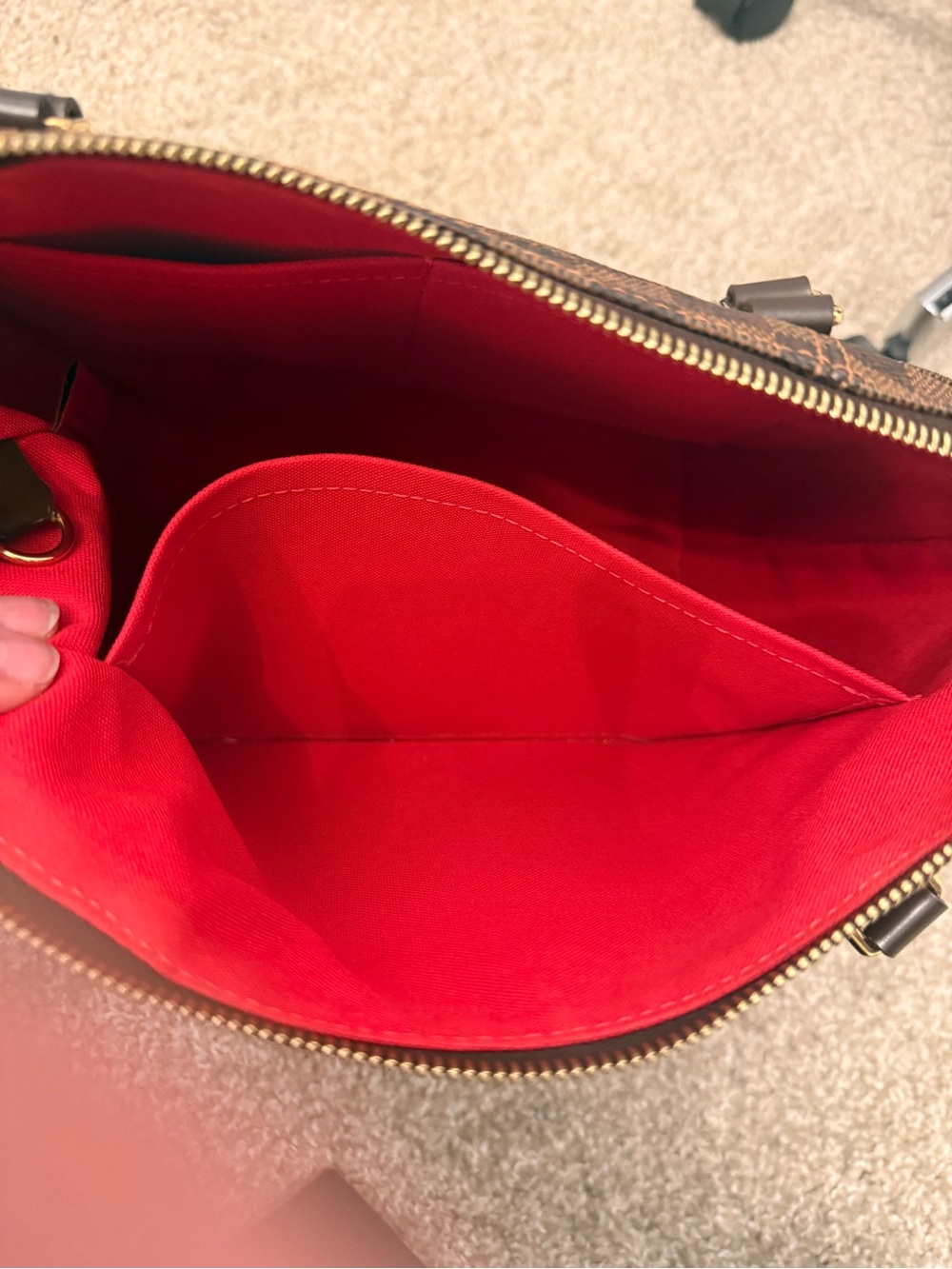 Louis Vuitton Damier Ebene Canvas Shopper Tote with Red Interior Accents - Picture 13 of 14